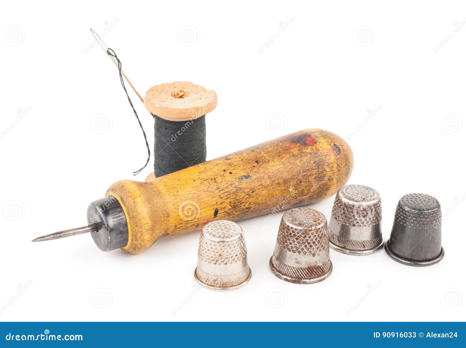 Spool of Thread with Needle and Awl Stock Image Image of craft