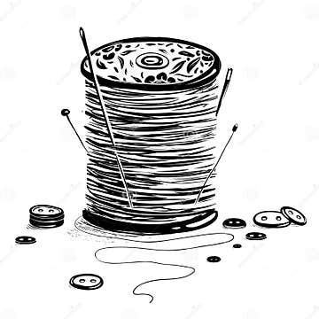 Spool of Thread with Needles and Buttons Stock Vector - Illustration of ...