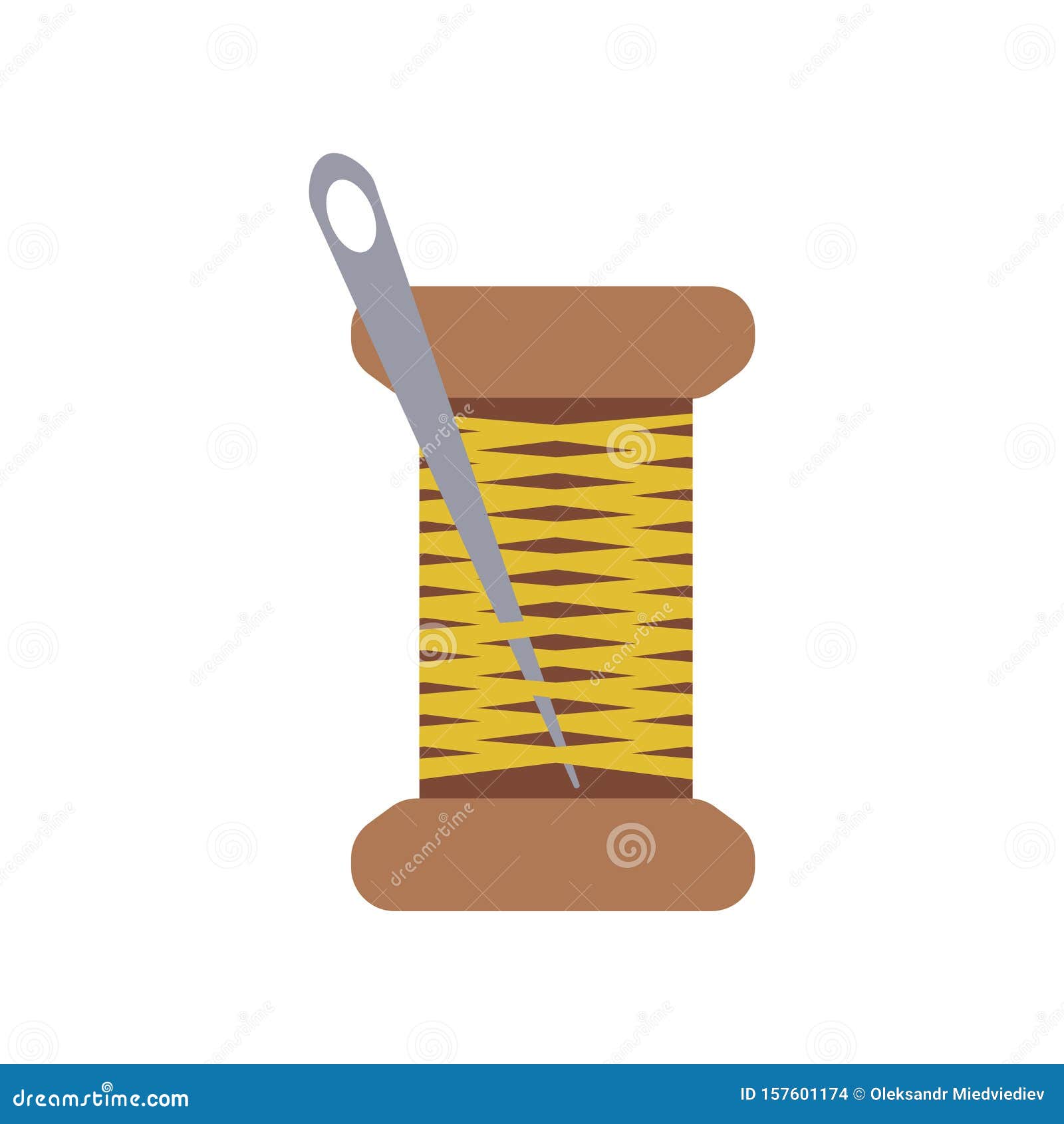 Spool of Yellow Thread with a Needle in a Flat Style. Vector ...
