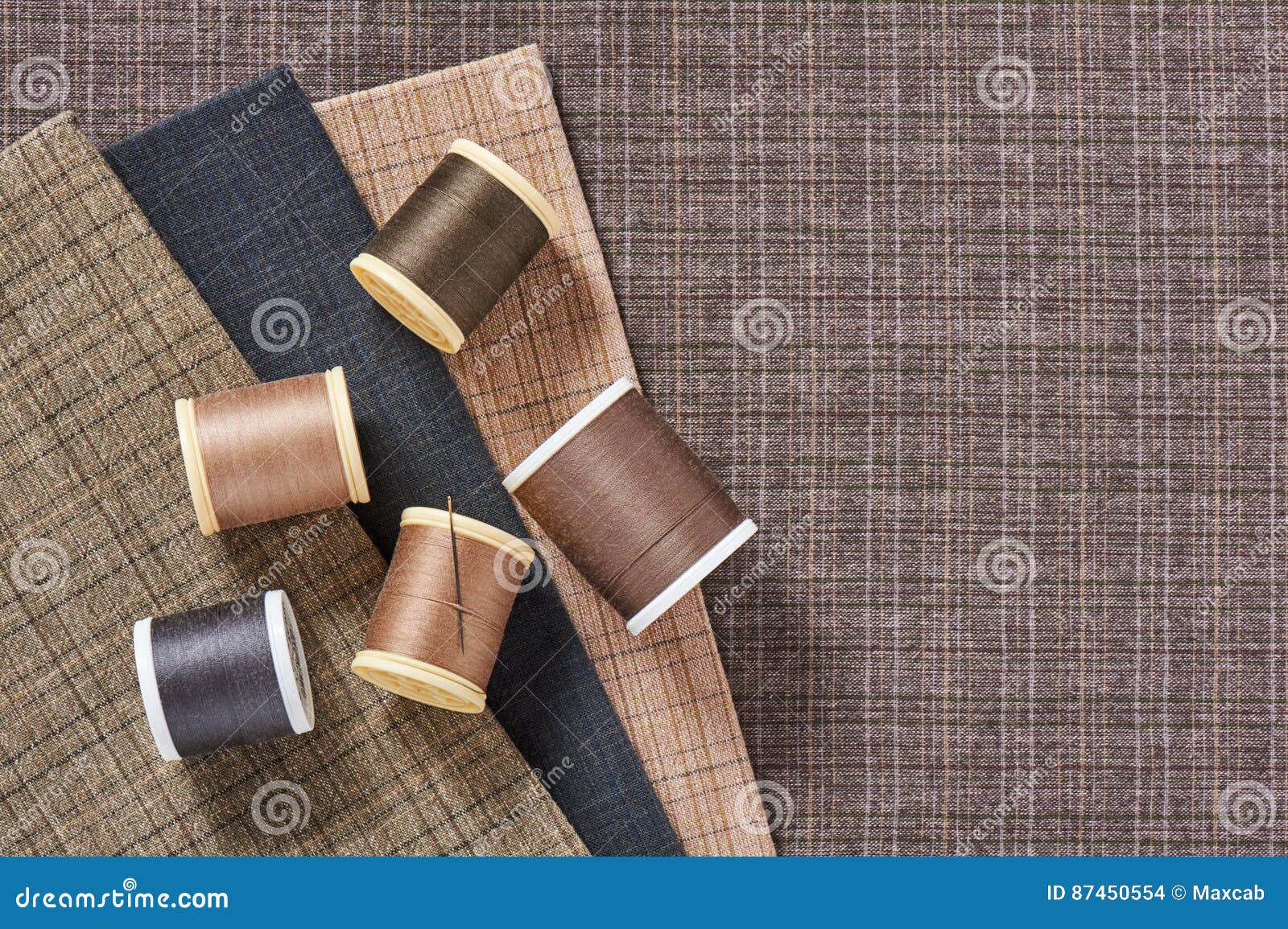 Spools of Threads on Checkered Cotton Fabric for Quilting and Ap Stock Photo Image of textured