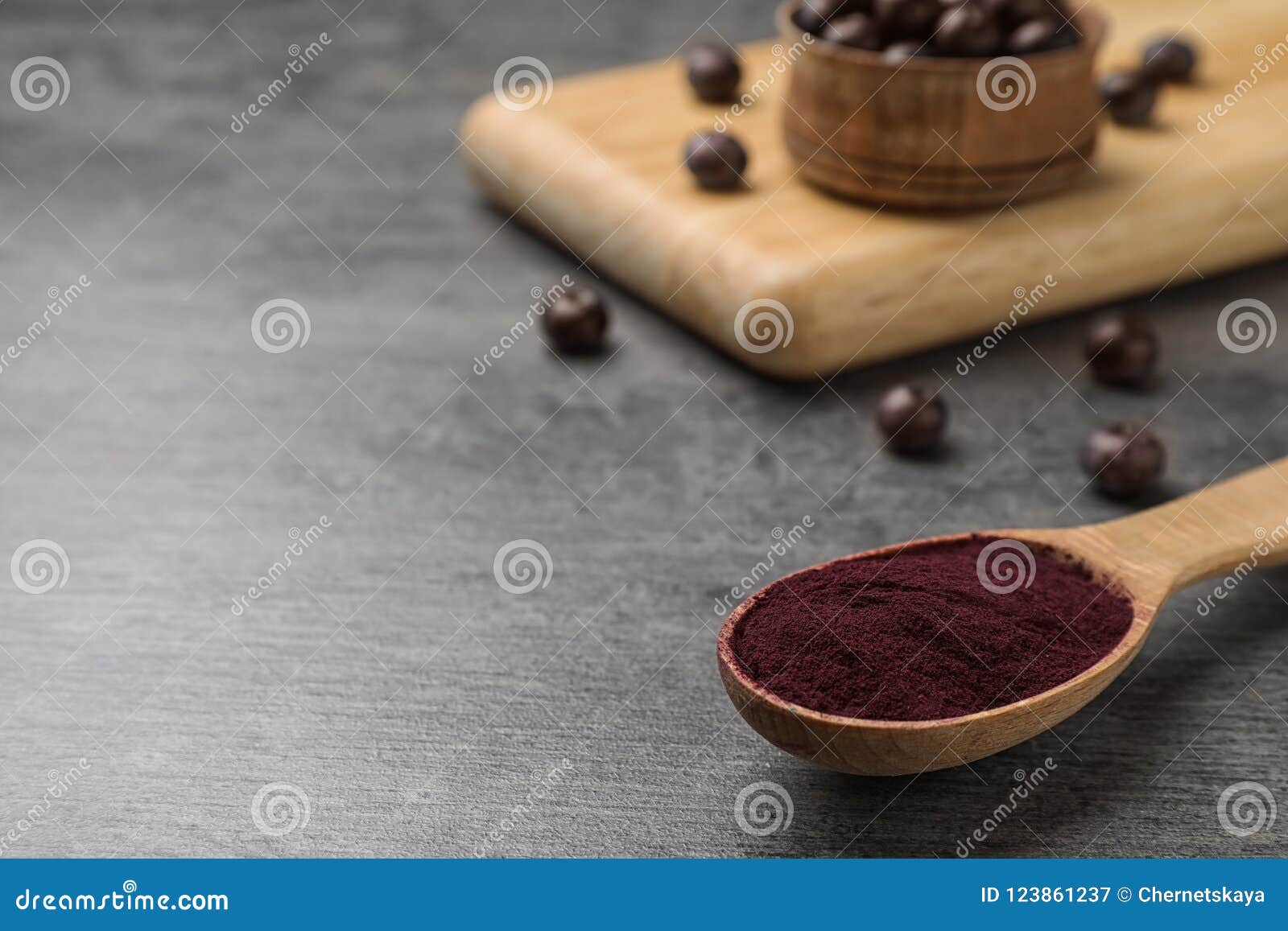 Spoon with acai powder stock image. Image of background 123861237