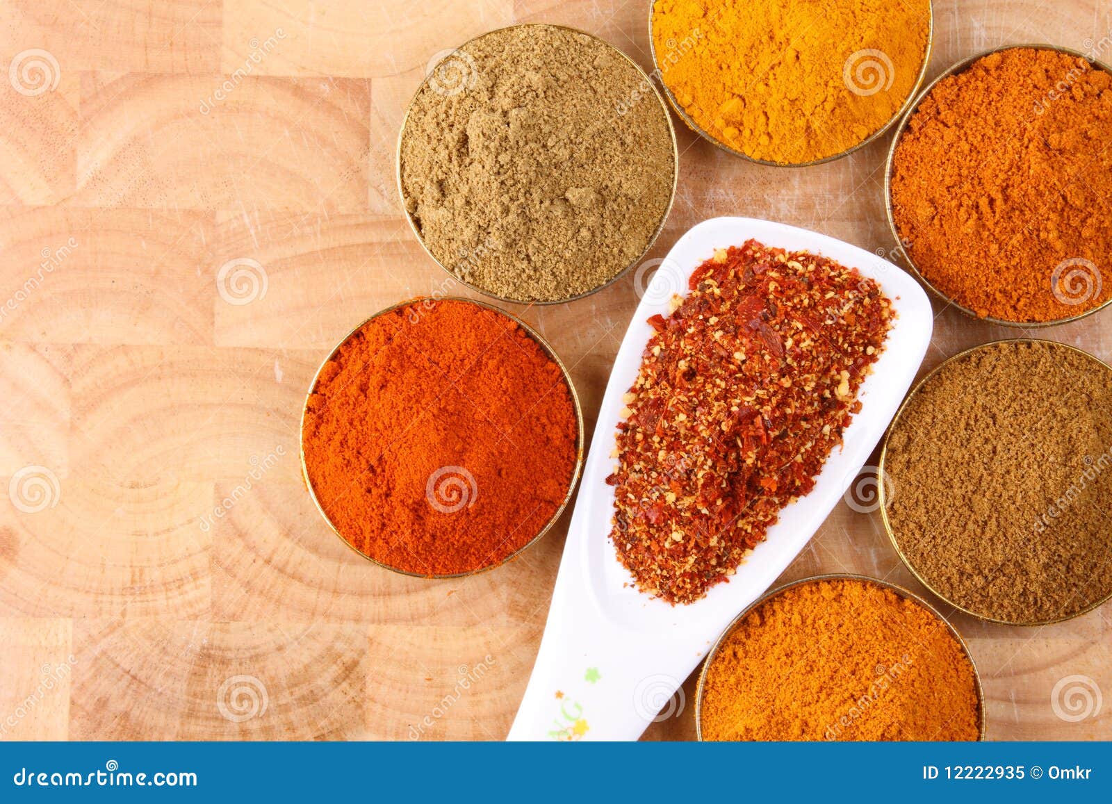 Spoon of Chili Flakes with Spicy Ingredients Stock Image Image of