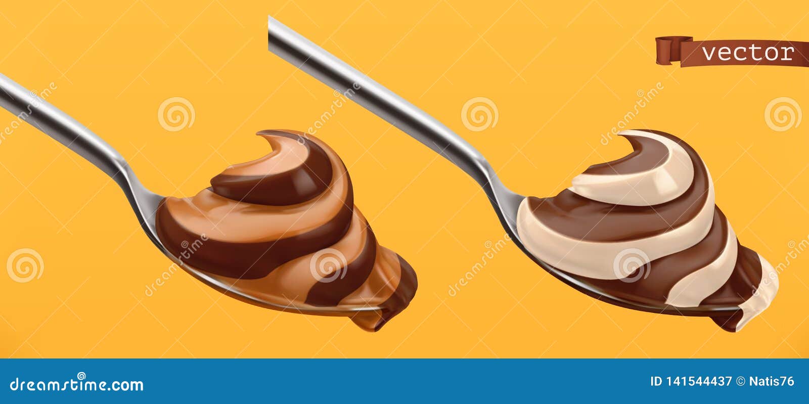 spoon with chocolate and caramel. swirl duo spread. 3d  icon