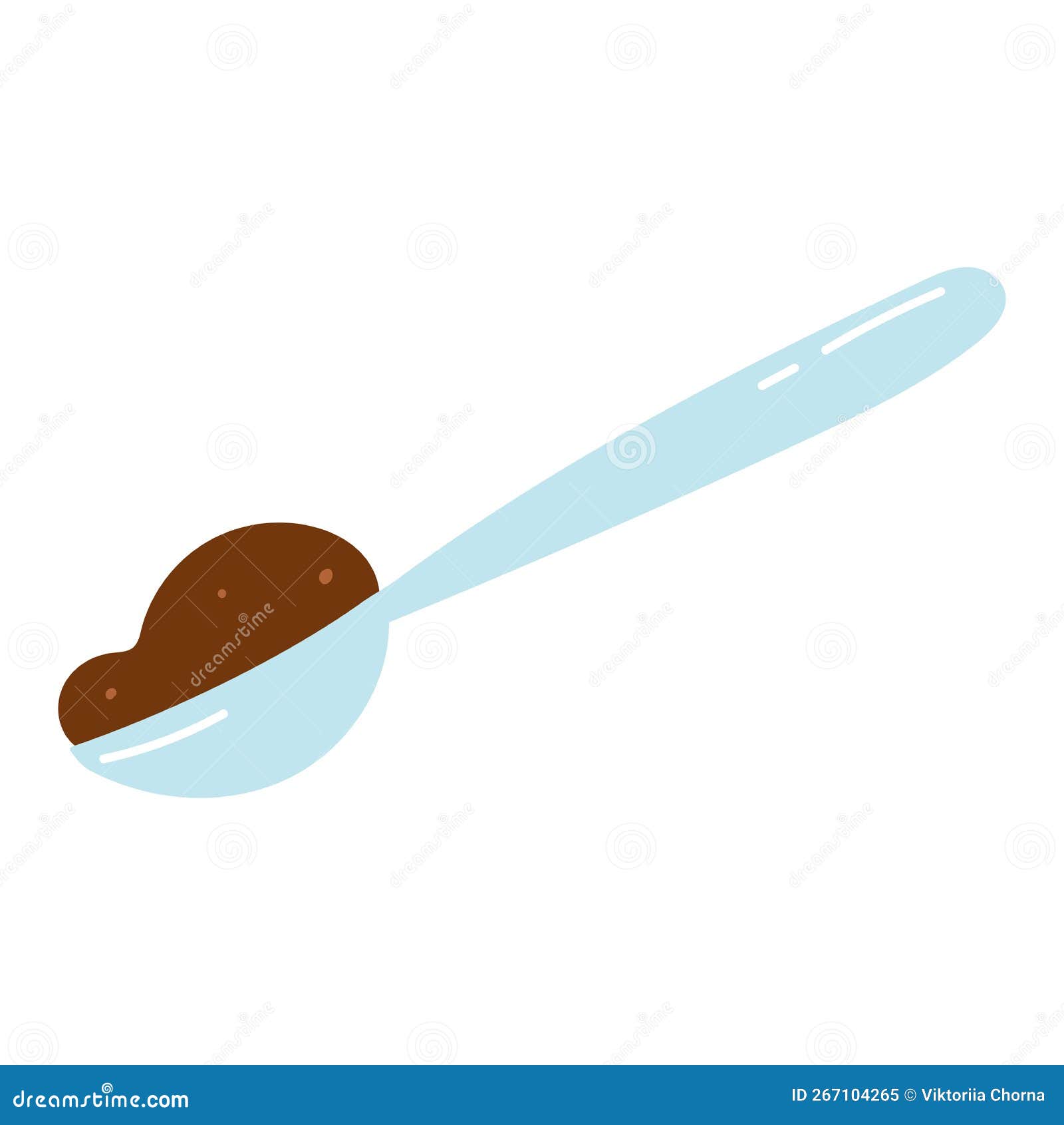 Spoon with Coffee in Cartoon Flat Style. Hand Drawn Vector Illustration