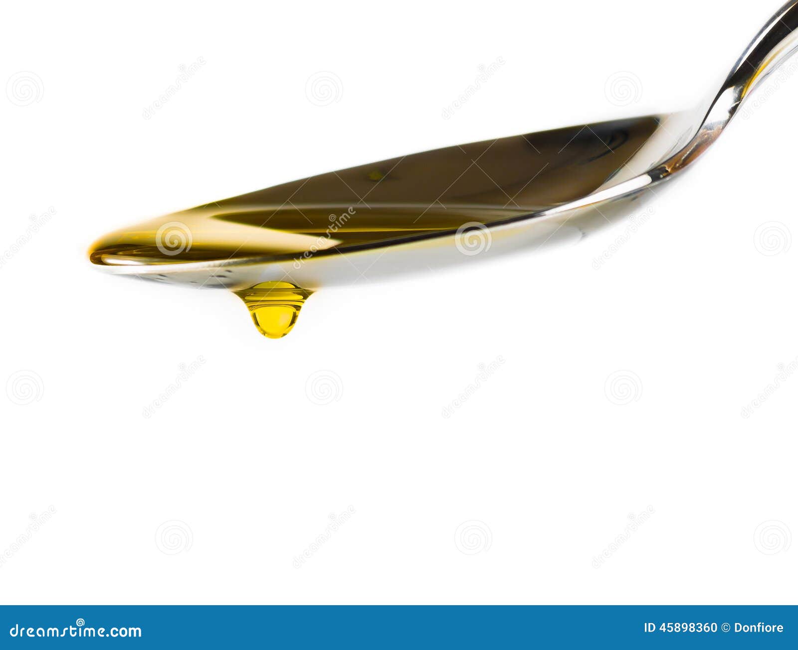 Spoon with Extra Virgin Olive Oil and Drop Isolated on White Background