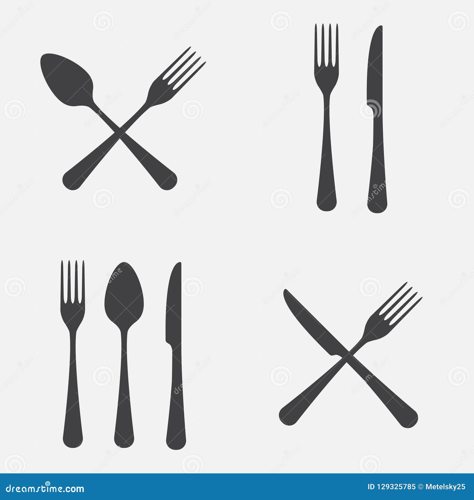 Spoon, Fork and Knife Icon Set. Vector Illustration in Flat Style