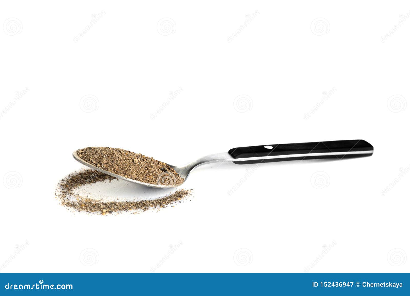 Spoon of Ground Black Pepper on White Stock Image Image of heap
