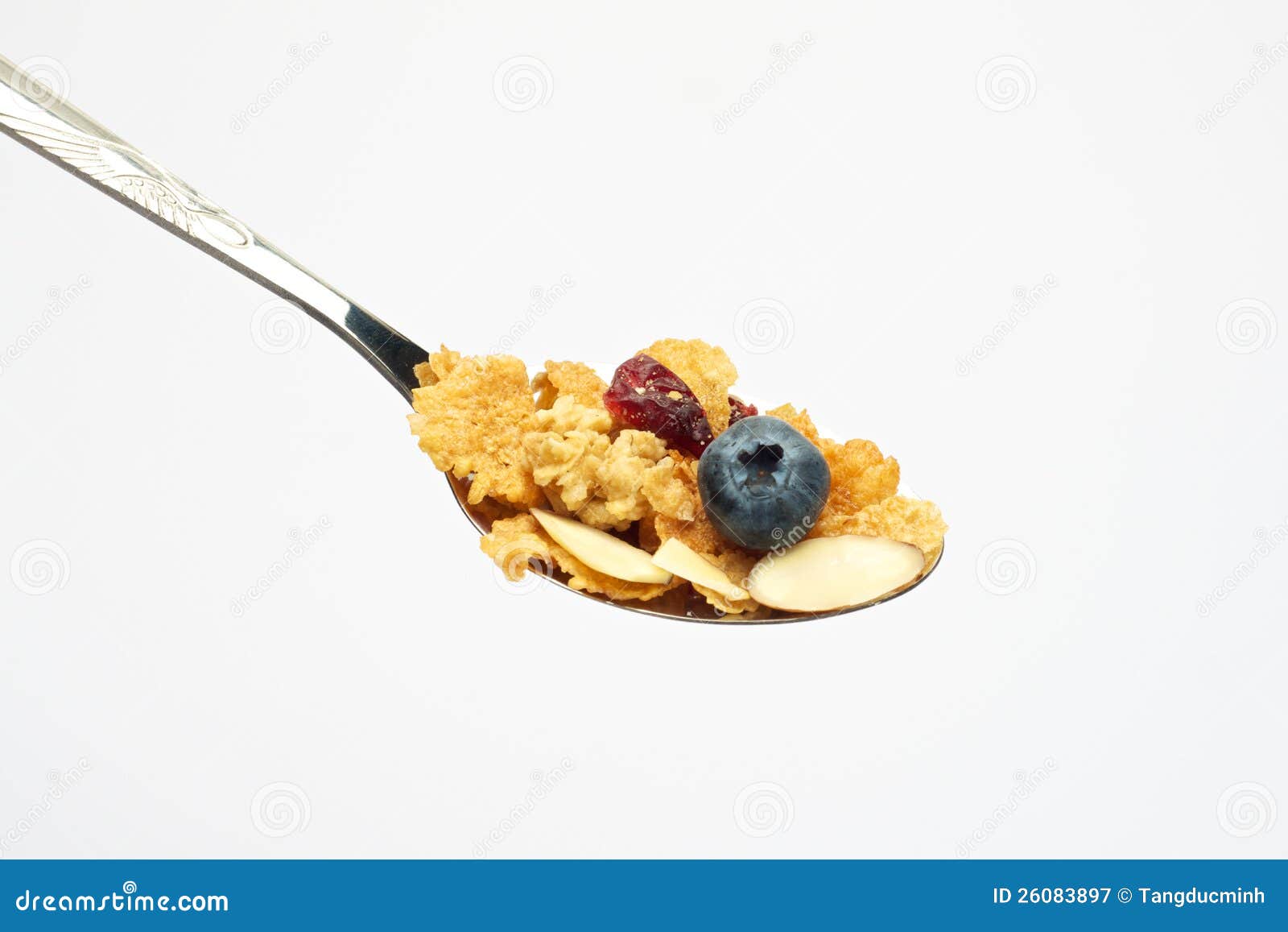 Spoon with muesli cereals stock image. Image of raisins 26083897