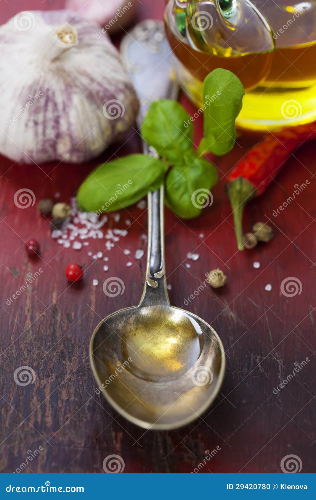 Spoon with Olive Oil and Vegetables Stock Photo Image of pepper