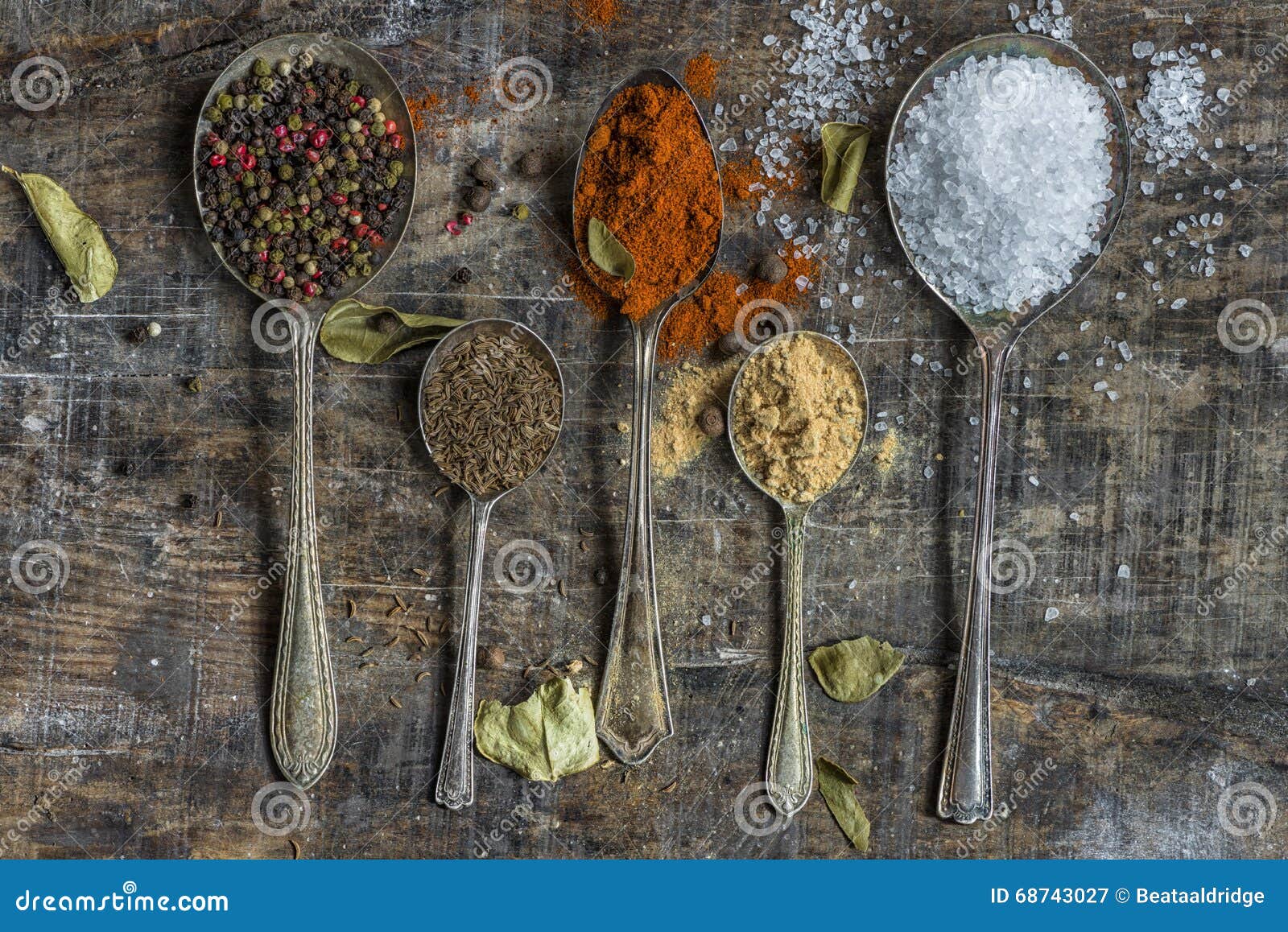 https://thumbs.dreamstime.com/z/spoons-colorful-spices-closeup-filled-rustic-wooden-table-68743027.jpg