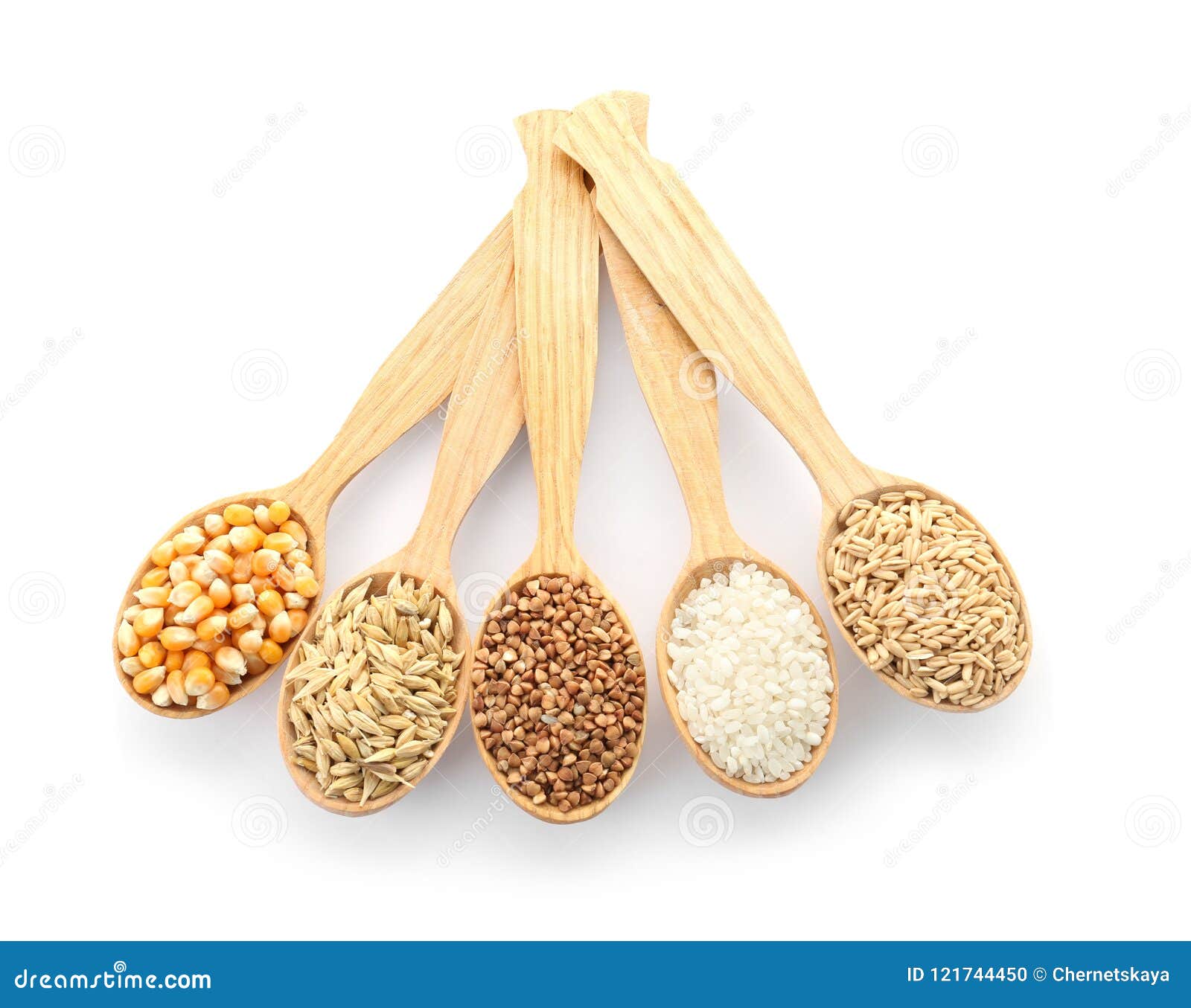 Spoons with Different Types of Grains and Cereals Stock Photo Image