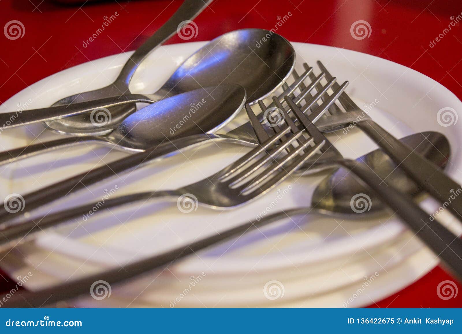 Spoons And Folks In White Plates In A Restaurant Stock Image Image Of Festive Brunch 136422675