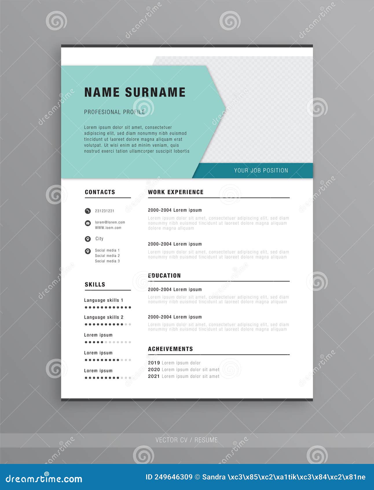 Simple Minimal Vector Cv Resume Template Layout. Aesthetic Modern