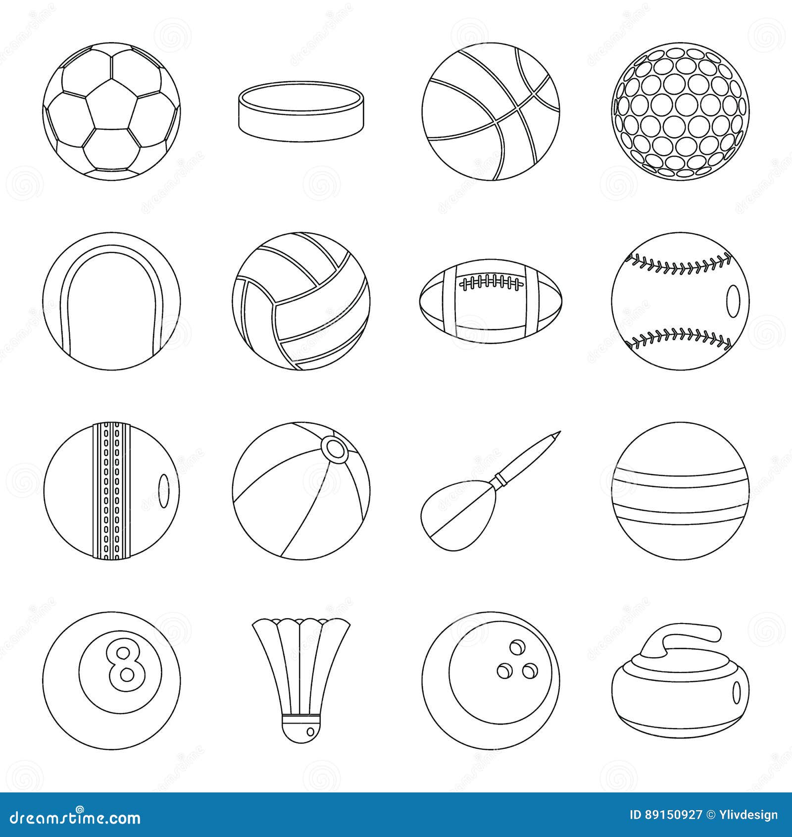 Sport Balls Icons Set, Outline Style Stock Vector Illustration of