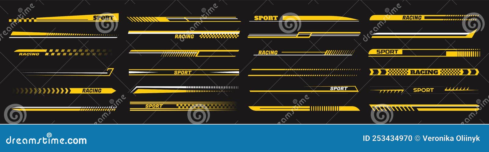 sport car decal stripes. speed lines, racing tuning strips and car sticker  set
