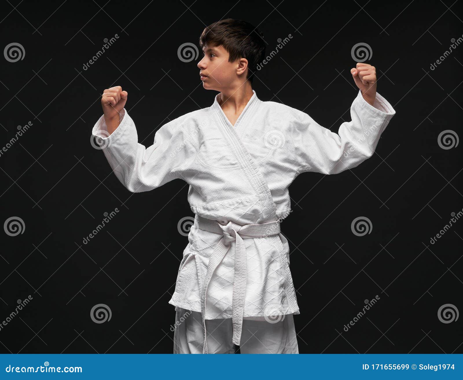 Sport Concept - a Teenager Dressed in Martial Arts Clothing Poses on a ...