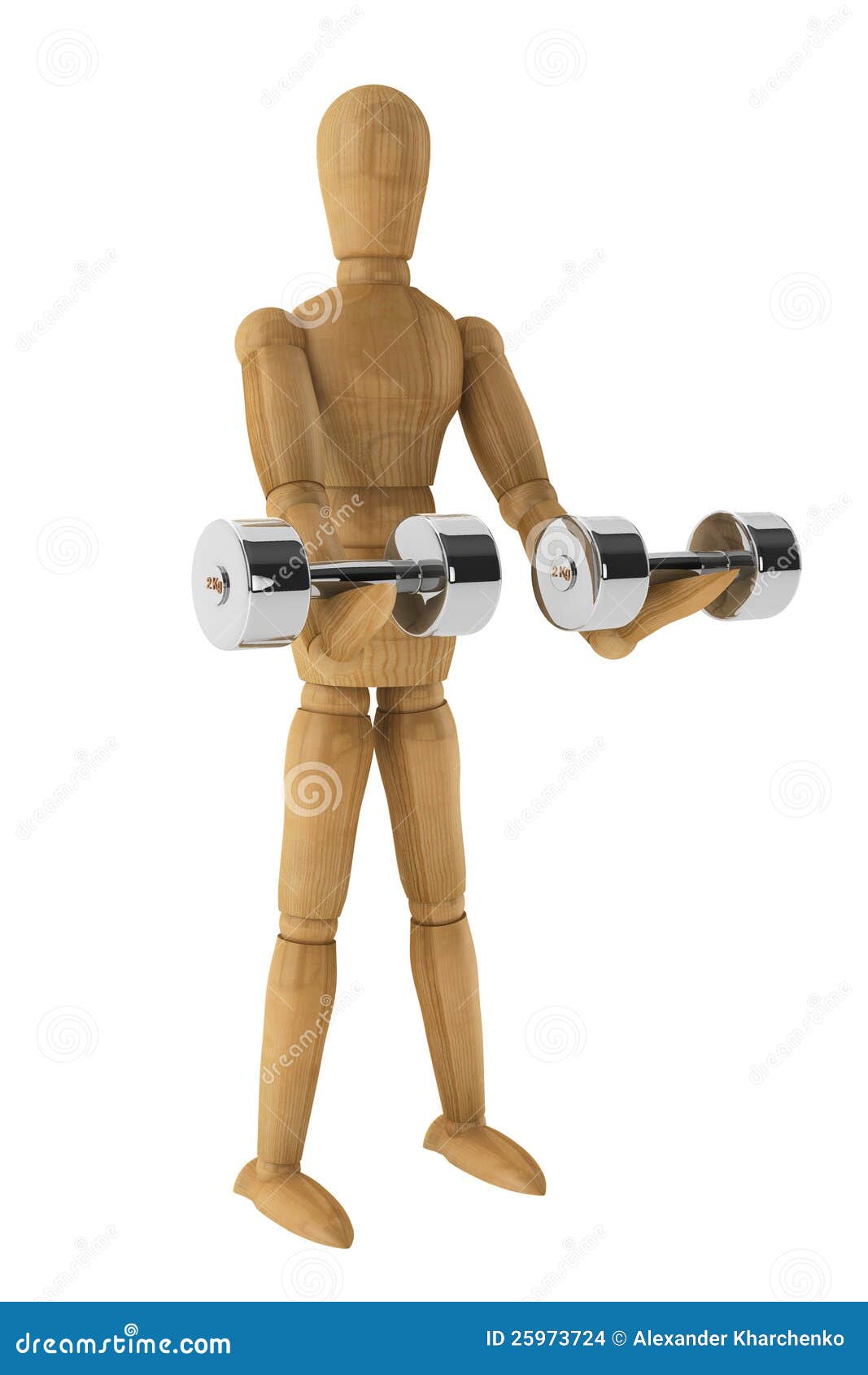 Sport Concept. Wooden Dummy with Dumbbells Stock Photo Image of