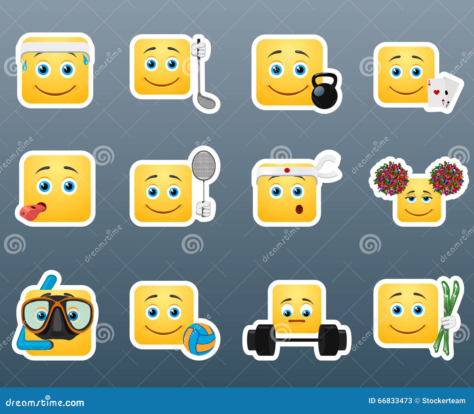 Sport Emoticon Smile Stickers Set Stock Vector Image 66833473