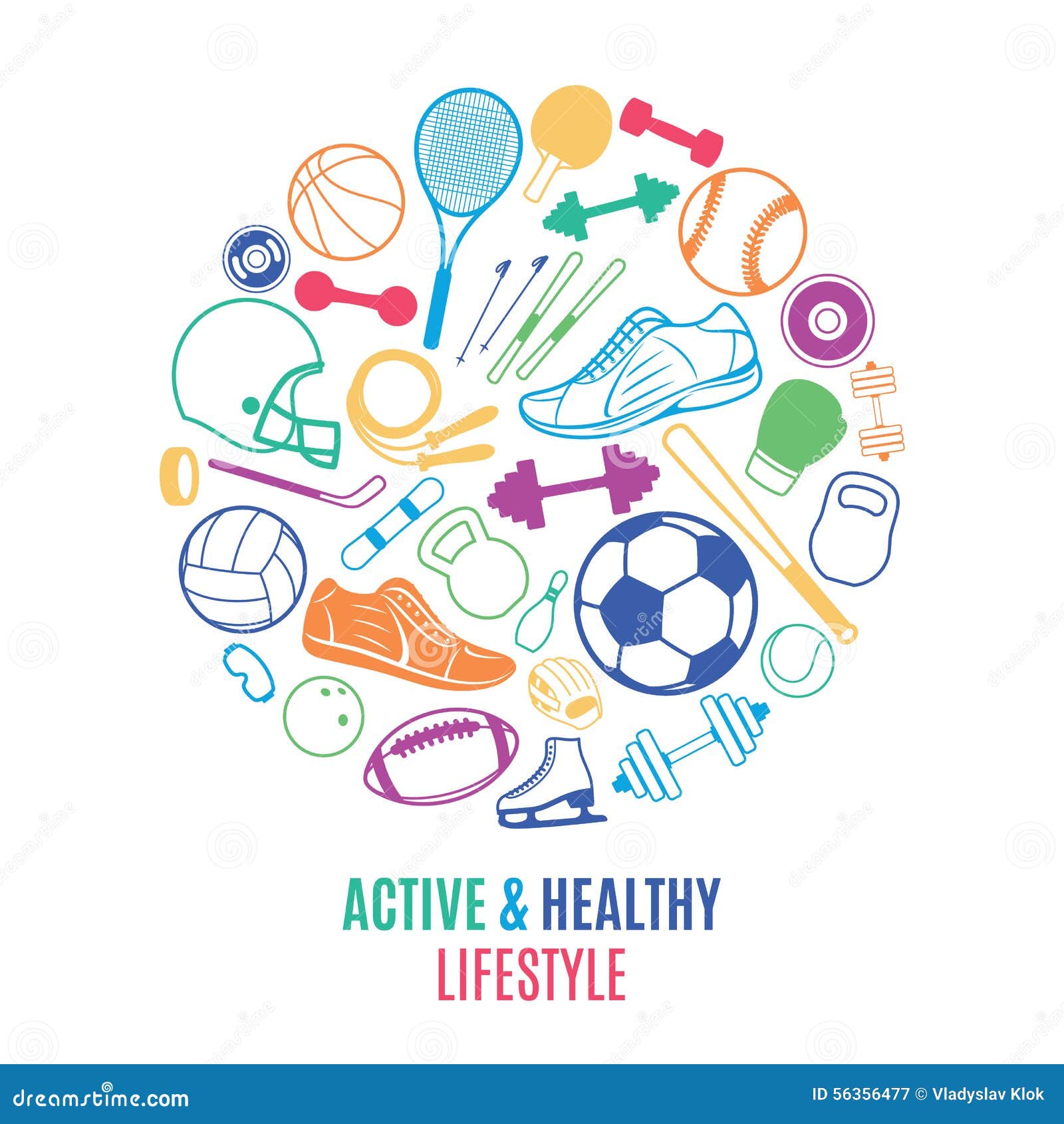 Sport Equipment, Healthy Lifestyle Pattern, Label Template Stock Vector