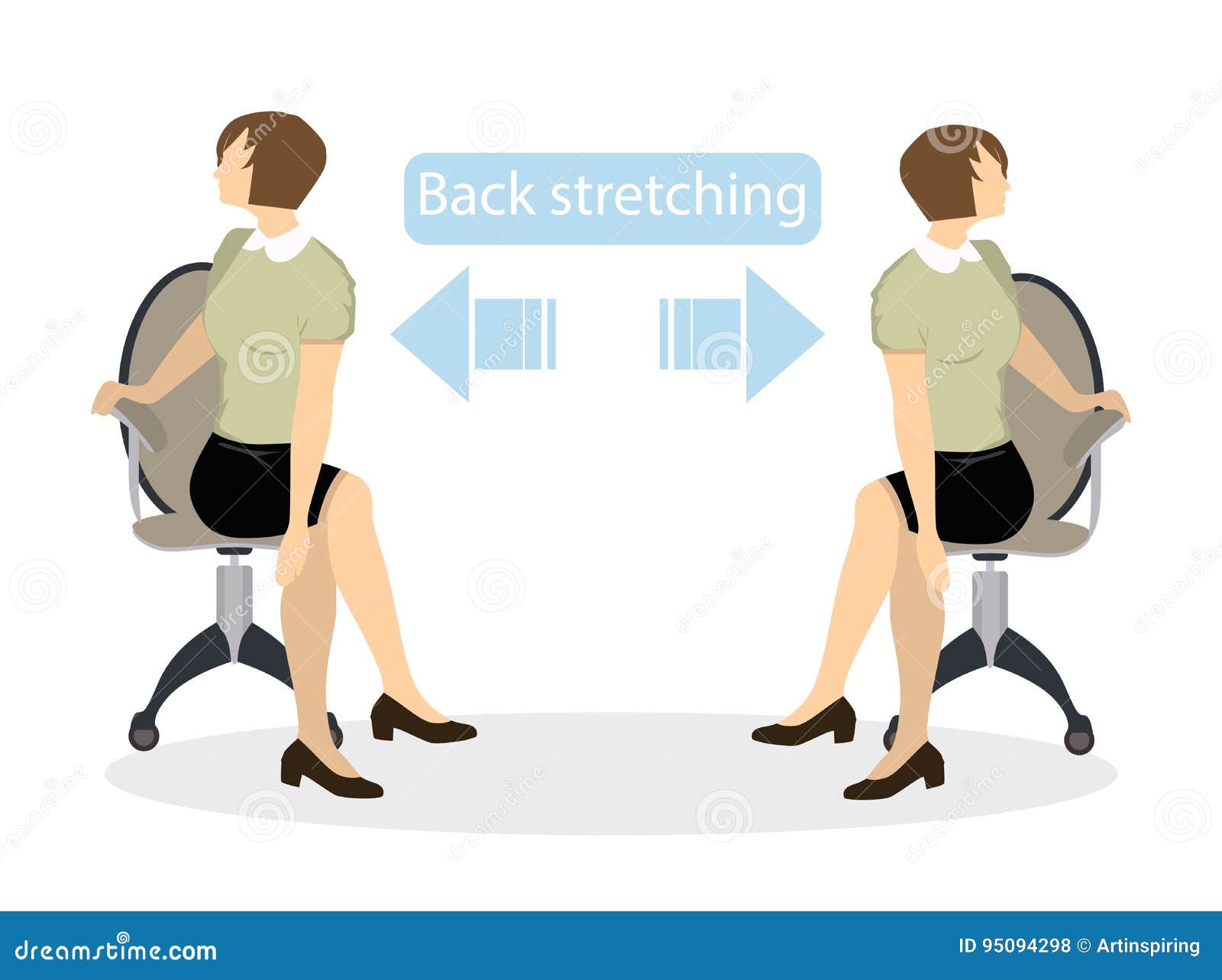 Office syndrome. Stretching exercise, neck back shoulder stretch. Sitting work  from home, fitness workout for freelancer vector illustration Stock Vector  Image & Art - Alamy