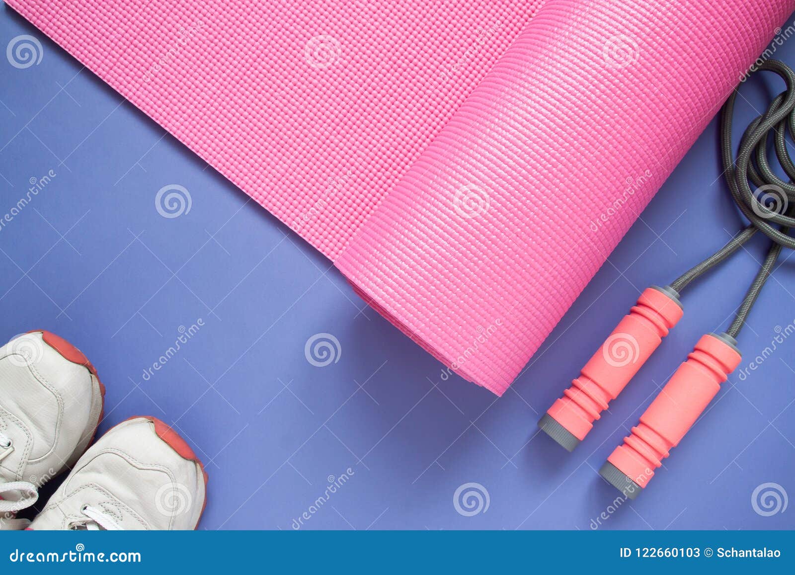 Sport and Fitness Equipments on Purple Colour Background, Top Vi Stock ...