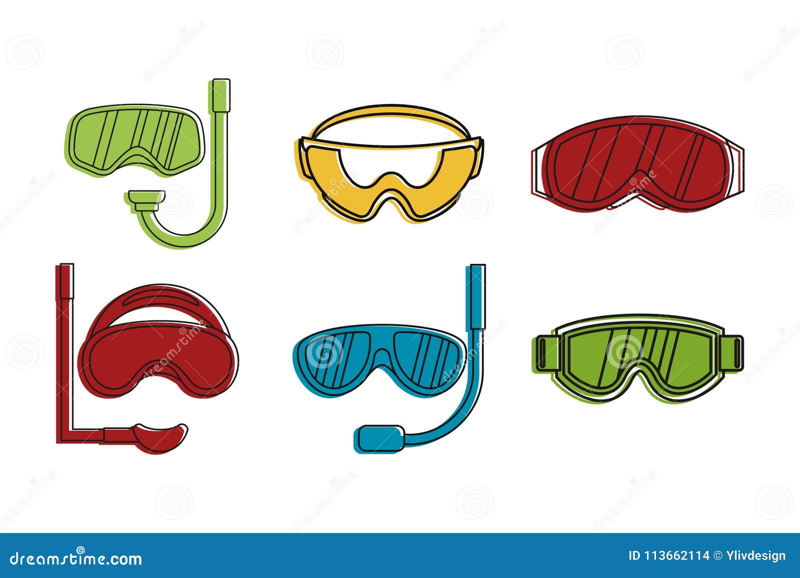 Sport Glasses Icon Set, Color Outline Style Stock Vector - Illustration ...