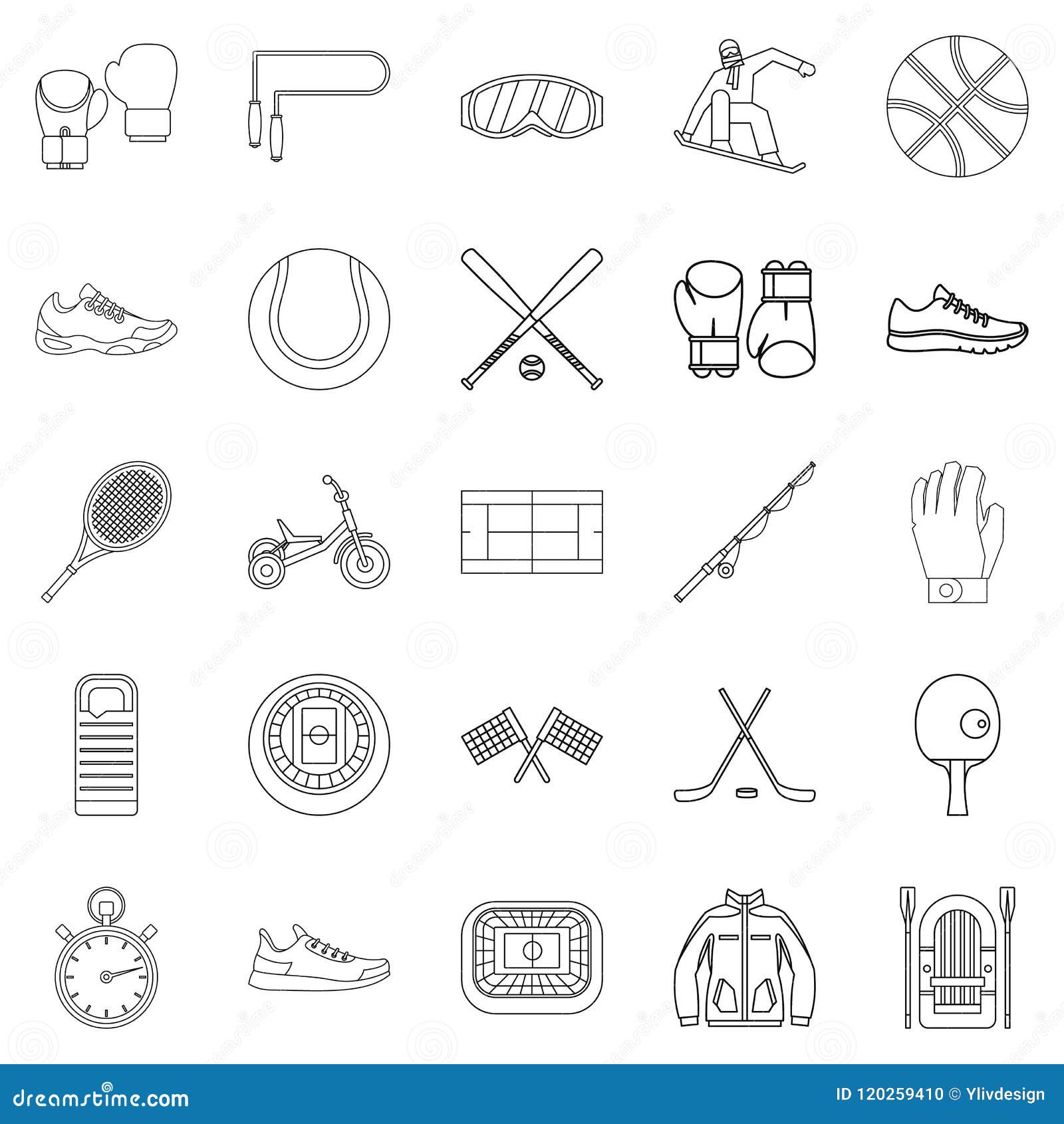 Sport on the Grass Icons Set, Outline Style Stock Vector - Illustration ...