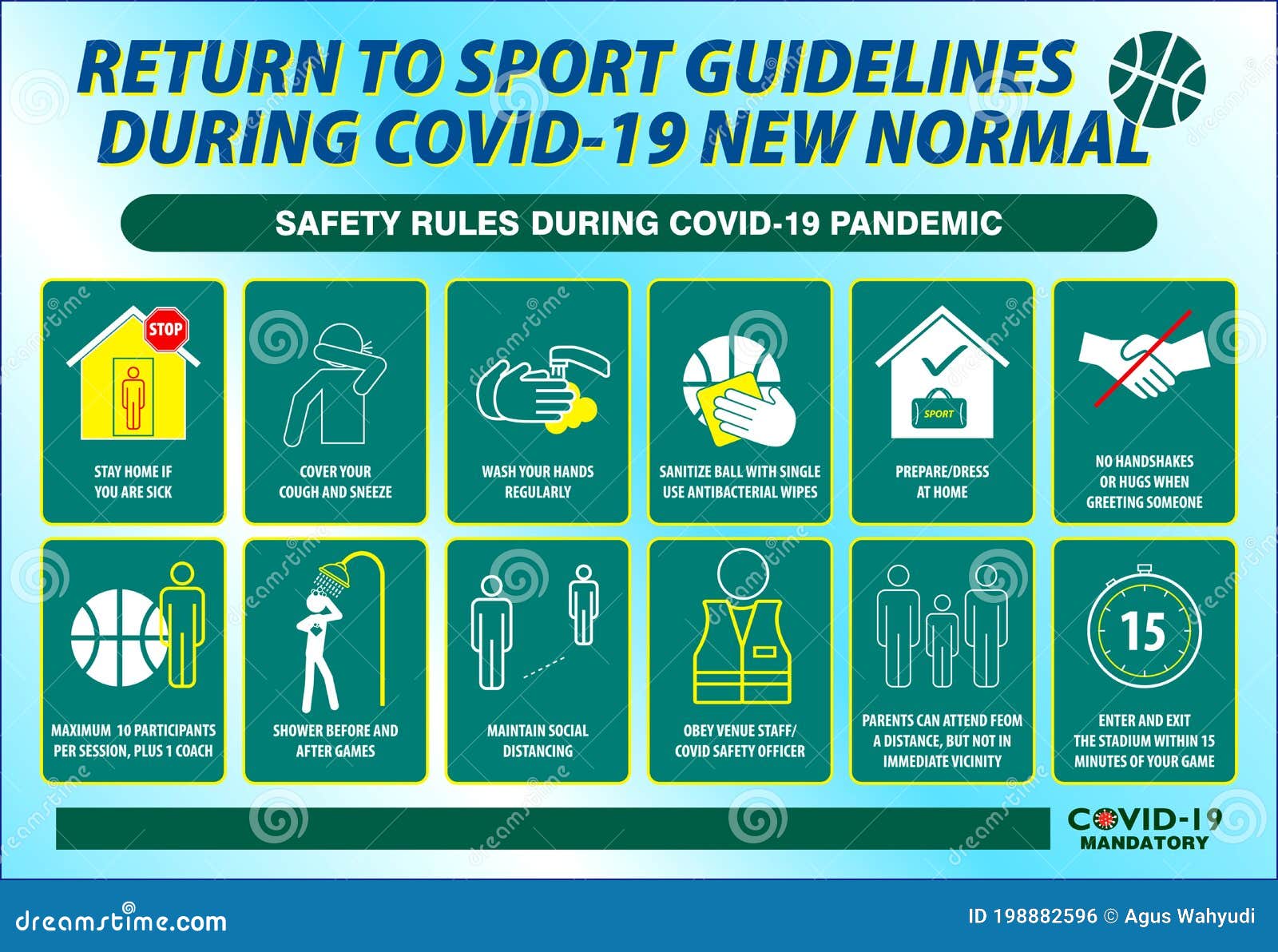 the sport guidelines safety rules poster or public health practices for covid-19 or health and safety protocols or new normal life