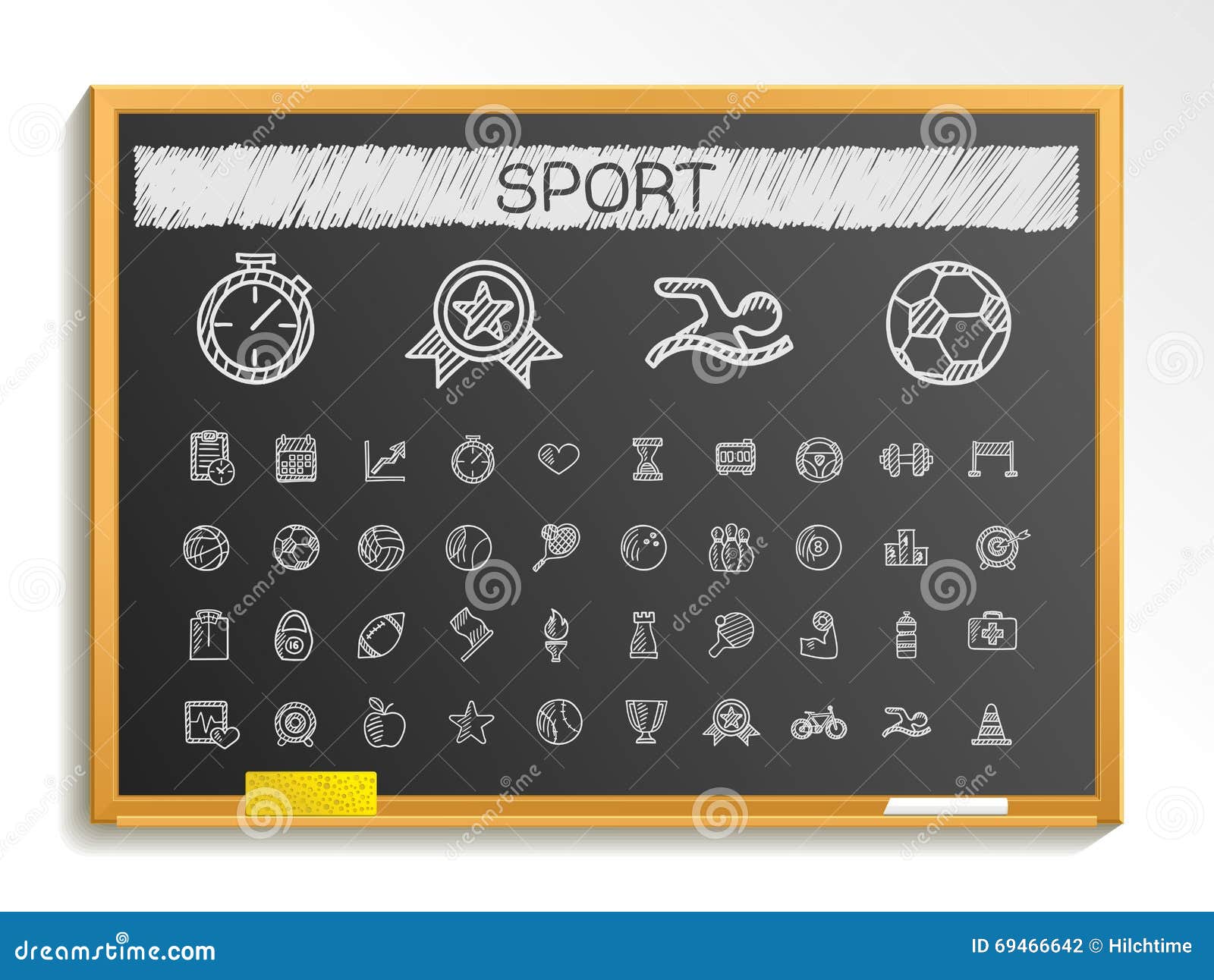 sport hand drawing line icons. chalk sketch sign  on blackboard