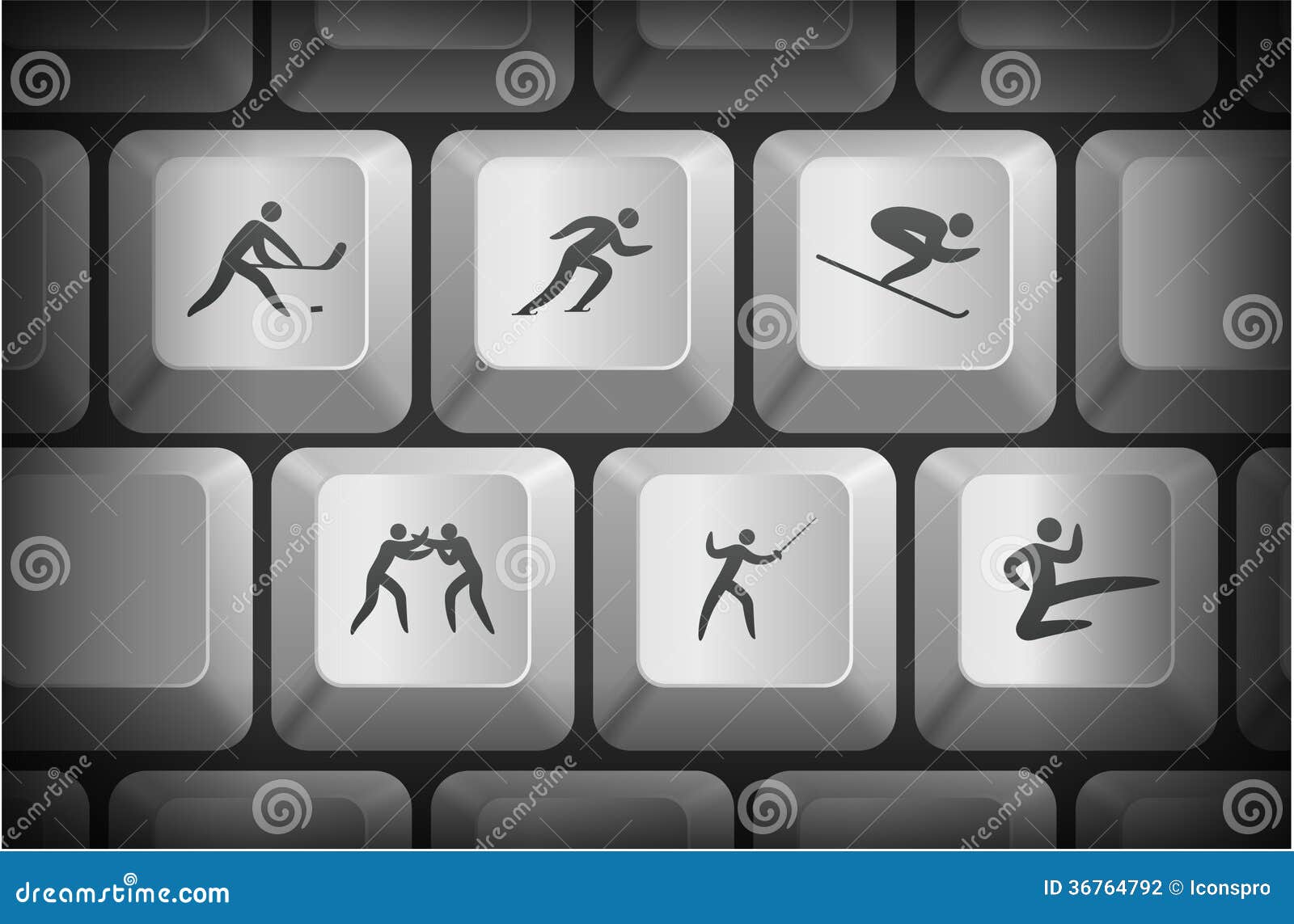Sport Icons on Computer Keyboard Buttons Stock Illustration