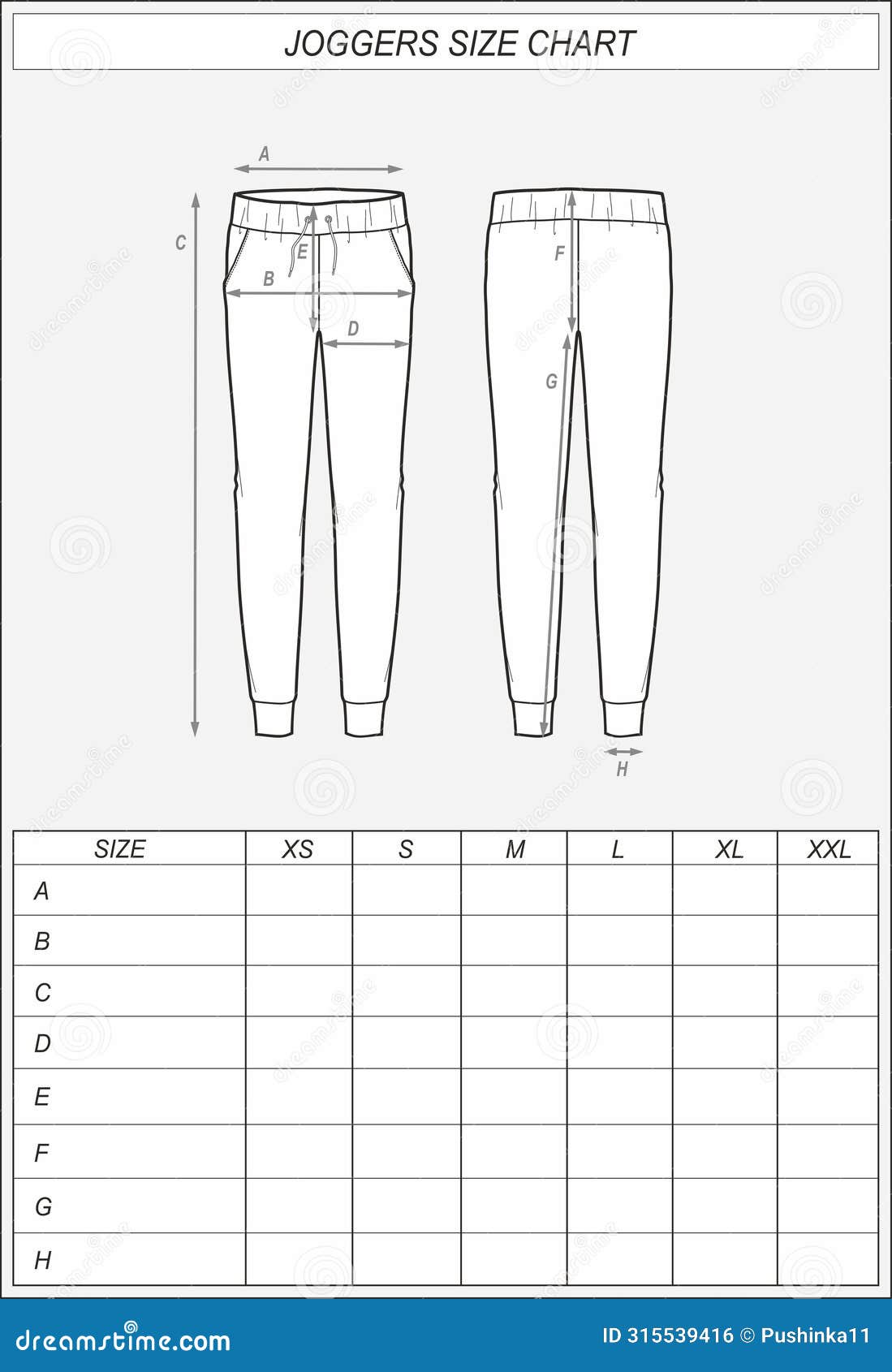 sport joggers size chart. casual pants