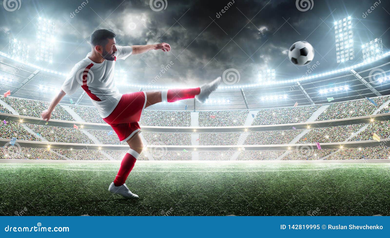 pro soccer player kicking ball