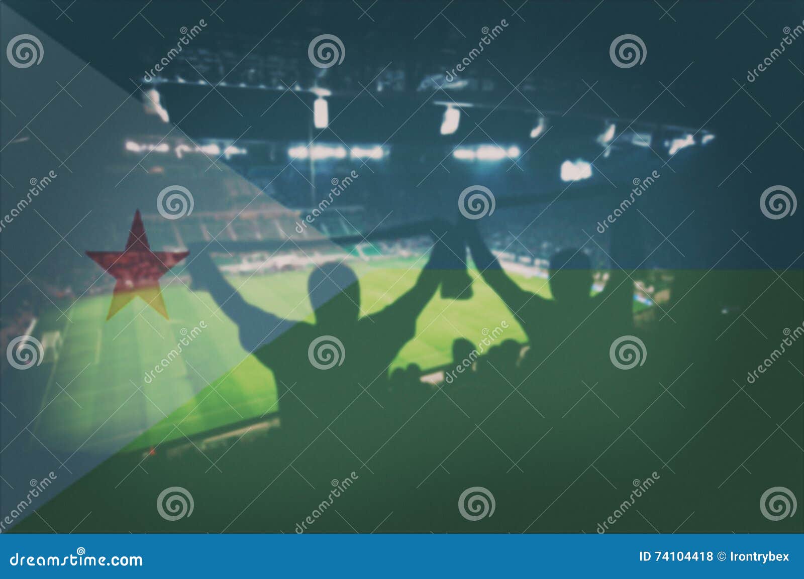 sport stadium with fans and blending djibouti flag stock