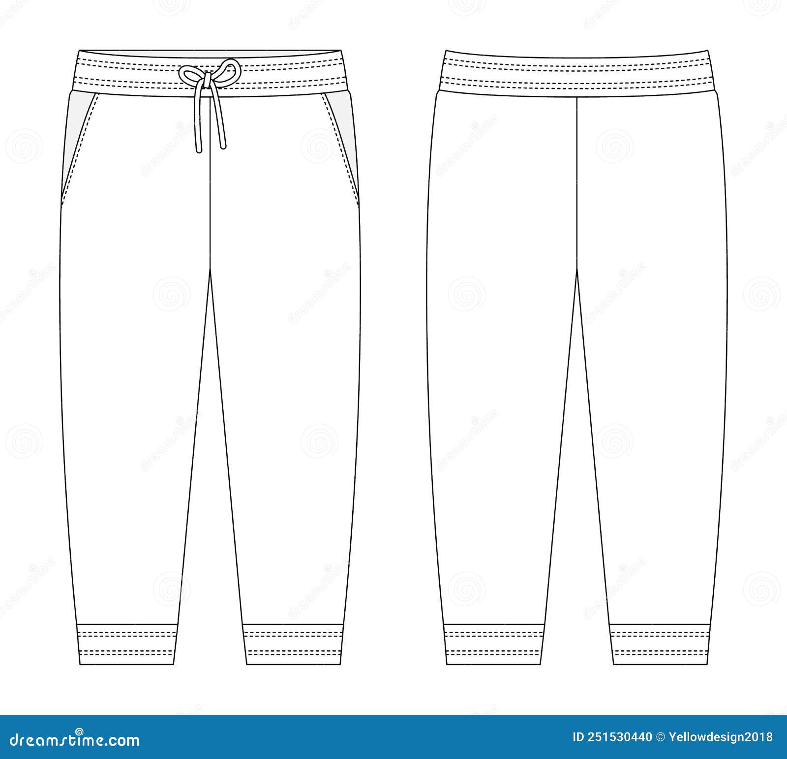 Sport Style Pants with Pockets Technical Sketch. KIds Trousers Design ...