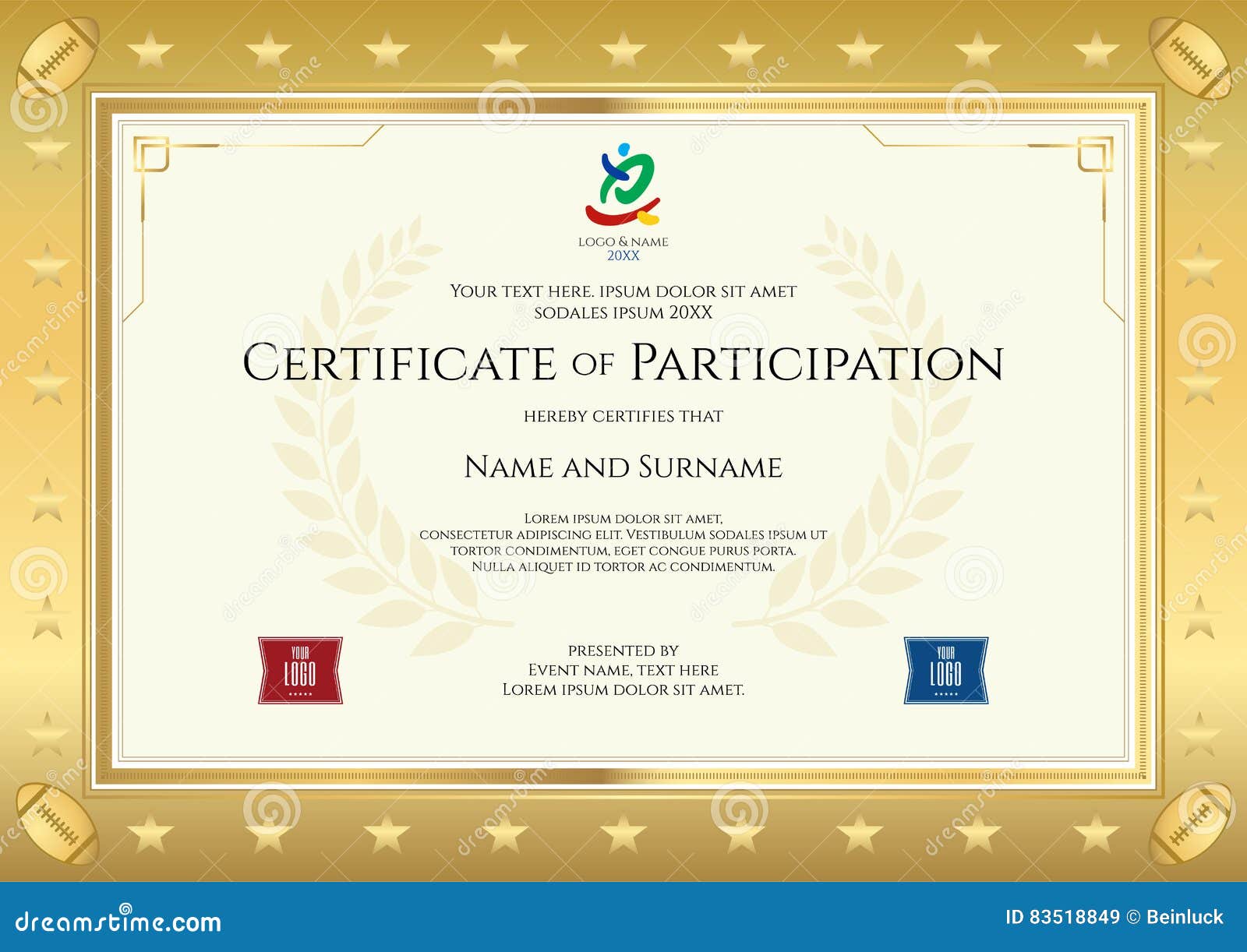 sport theme certificate of participation template stock vector sports participation certificate