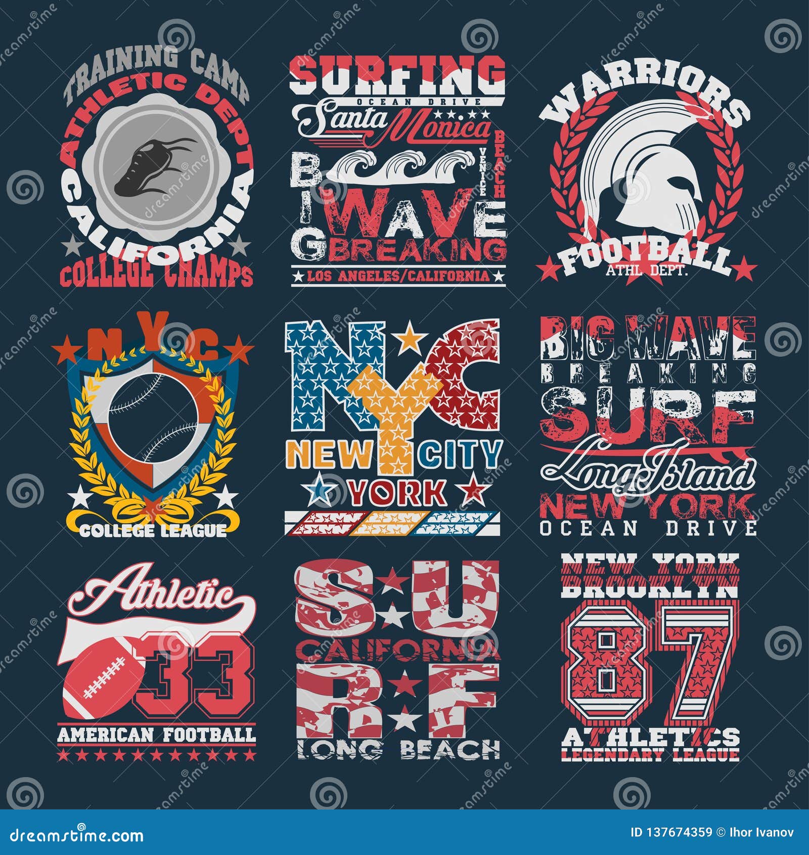 Sport Typography, Graphics Emblem Set, T-shirt Printing Design Stock ...