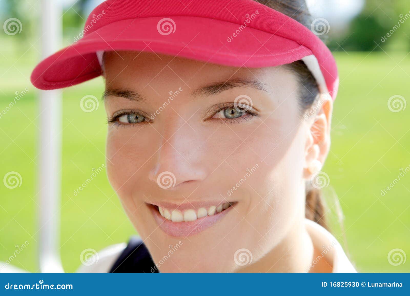 sport woman closeup face sun visor cap
