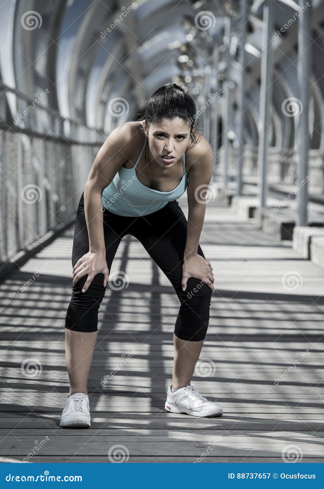 Sport Woman Tired and Exhausted Breathing and Cooling Down after ...