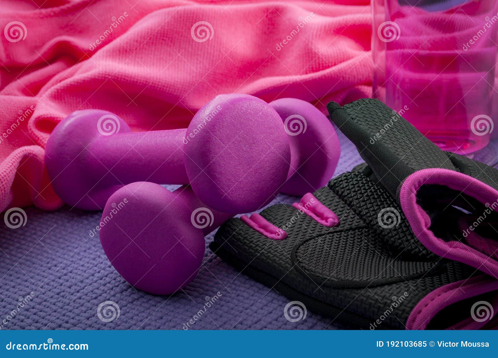 Sport, Working Out and Bodybuilding Concept with Girly Workout Equipment  Like a Pink Pair of Gym Gloves, Two Dumbbells or Weights Stock Image -  Image of concept, healthy: 192103685