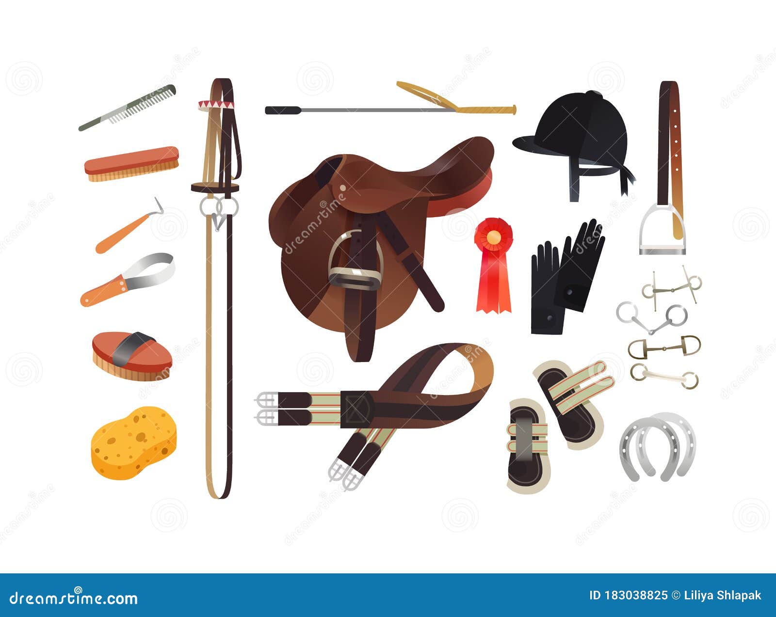 Sportartikelen Ruitersport En Paardenverzorgingsmiddelen Vector Illustratie - Illustration of paard, product: 183038825