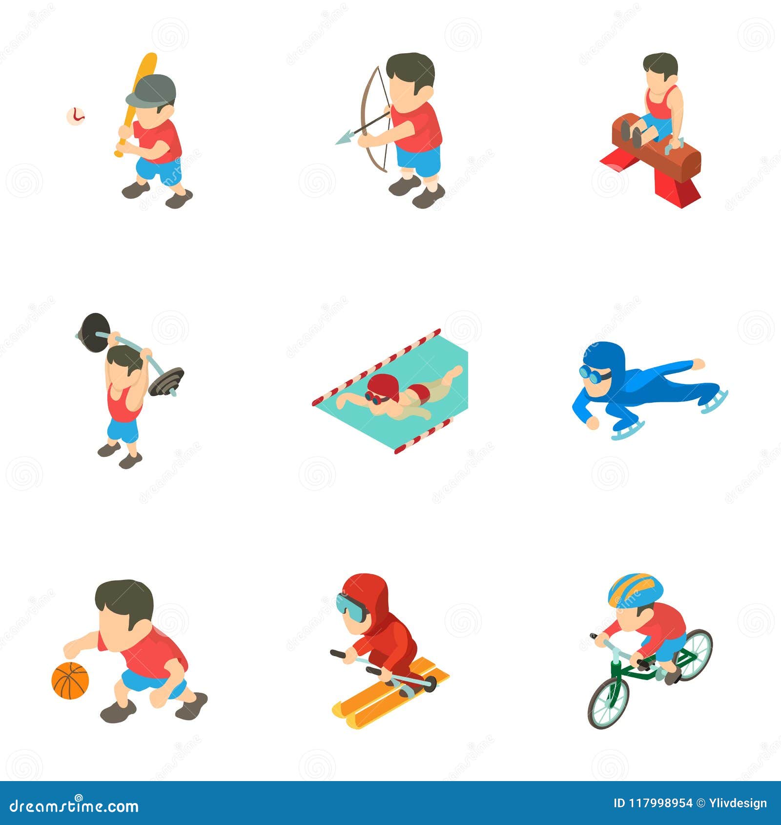 sporting event icons set, cartoon style