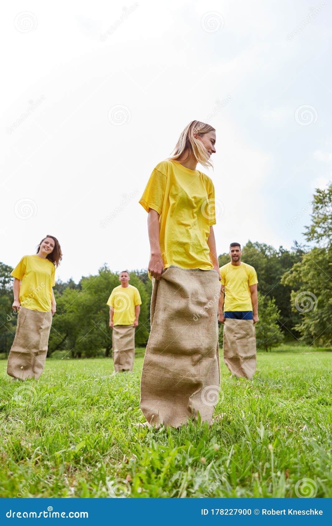 Sporting Team at the Sack Race Stock Photo - Image of competition ...