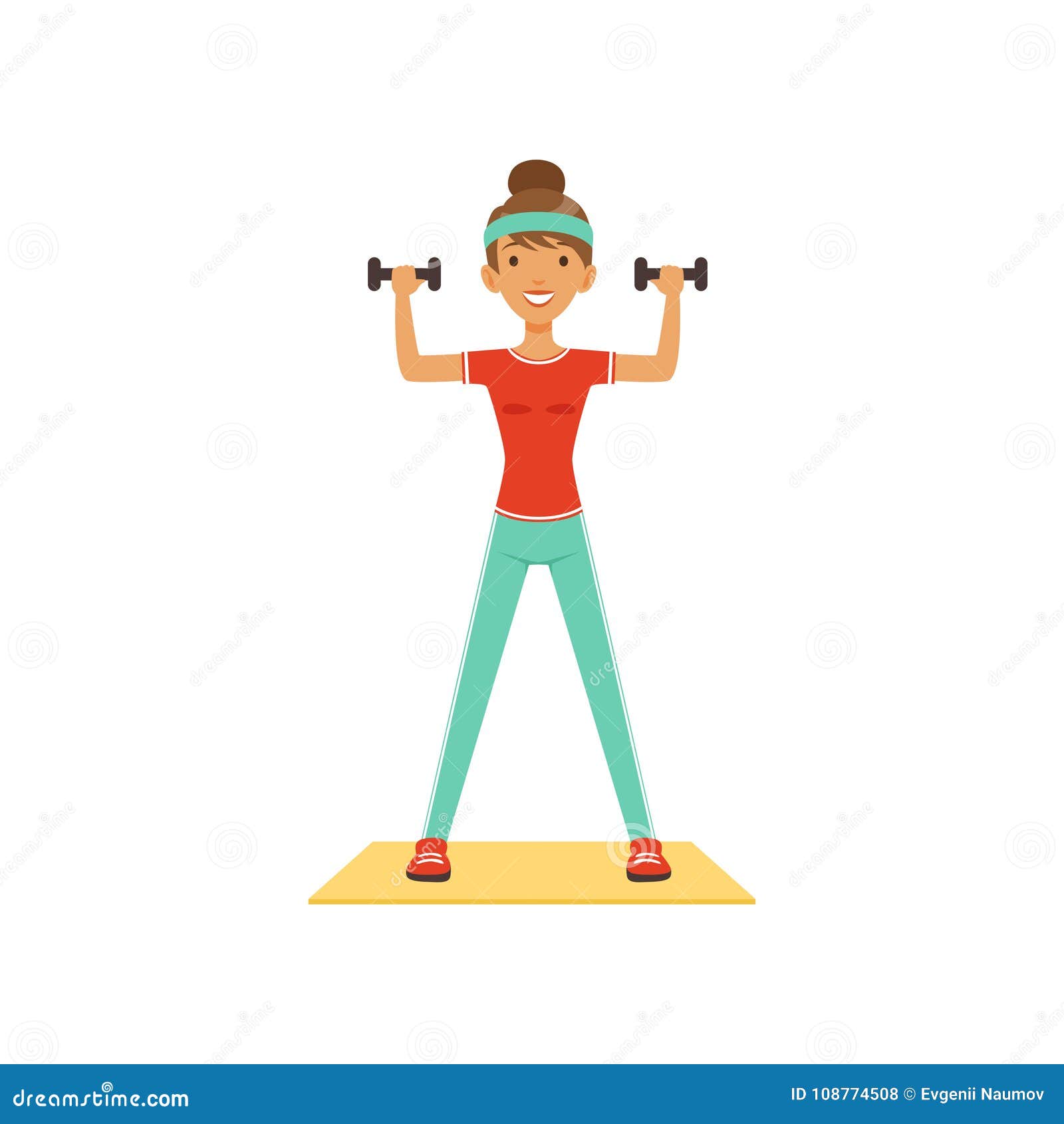 Sportive Young Woman Character Exercising with Dumbbells, Girl Working ...