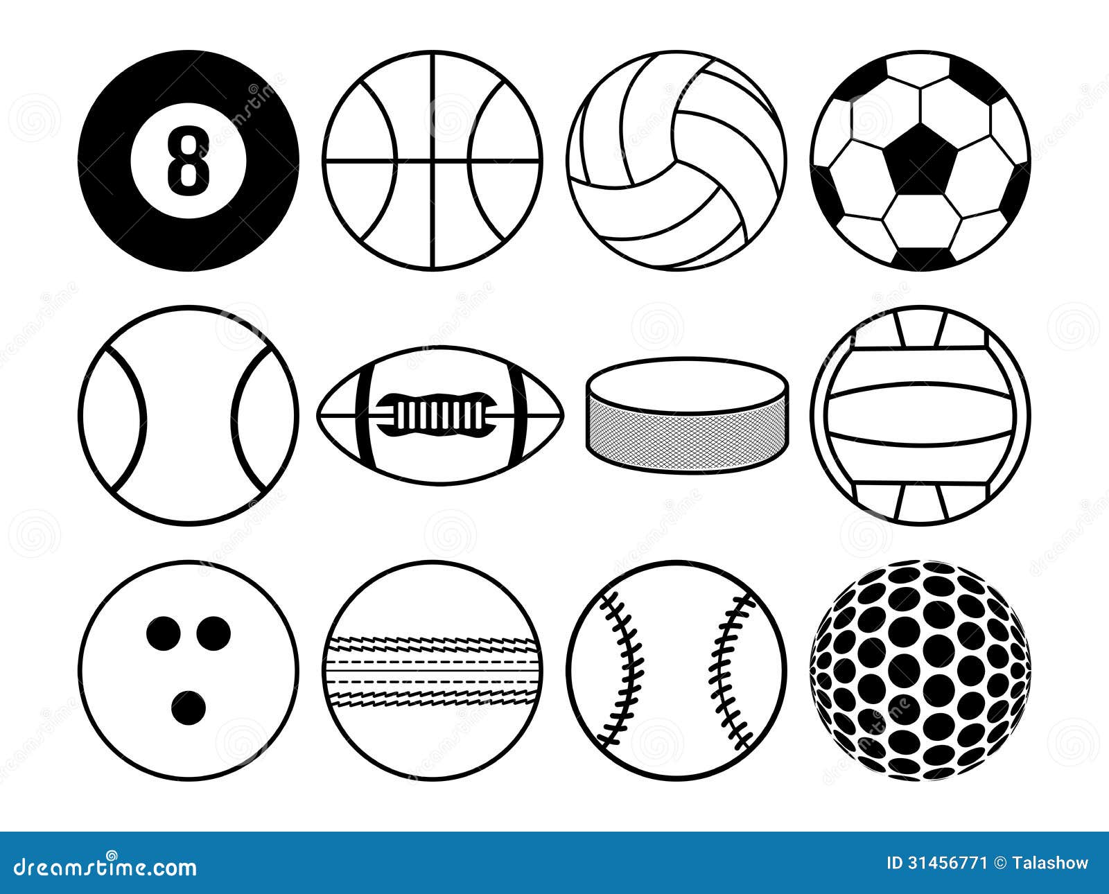 Sports balls black and white. This is file of EPS8 format.
