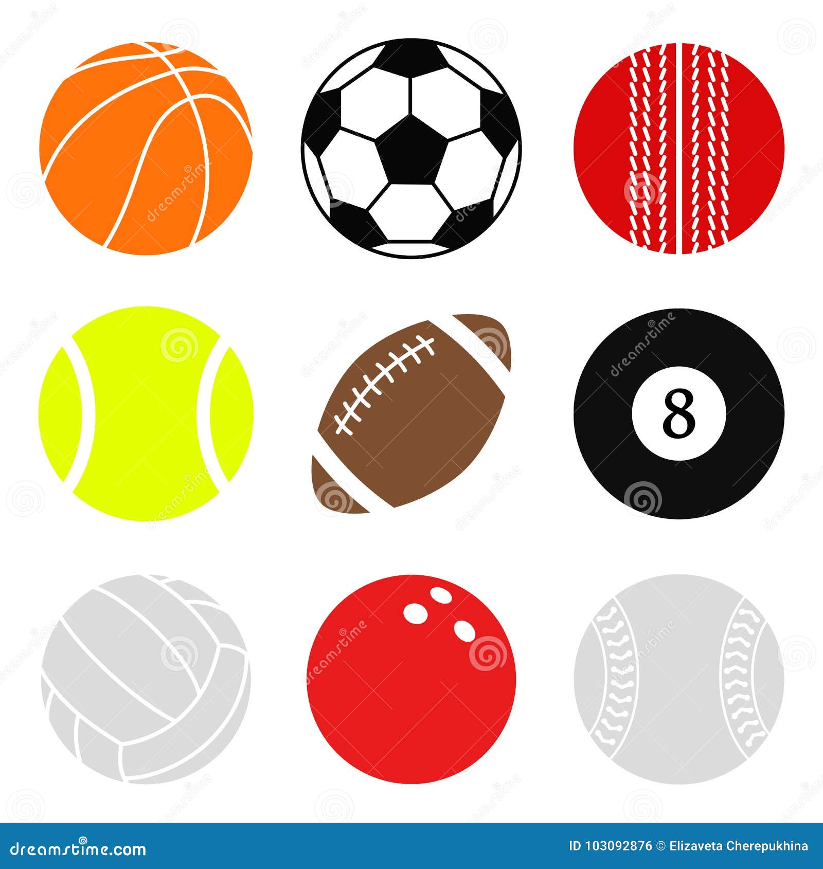 Sports Balls Vector Set. Cartoon Ball Icons. Collection of Cut Balls. Flat  Style. Stock Vector - Illustration of circle, american: 103092876