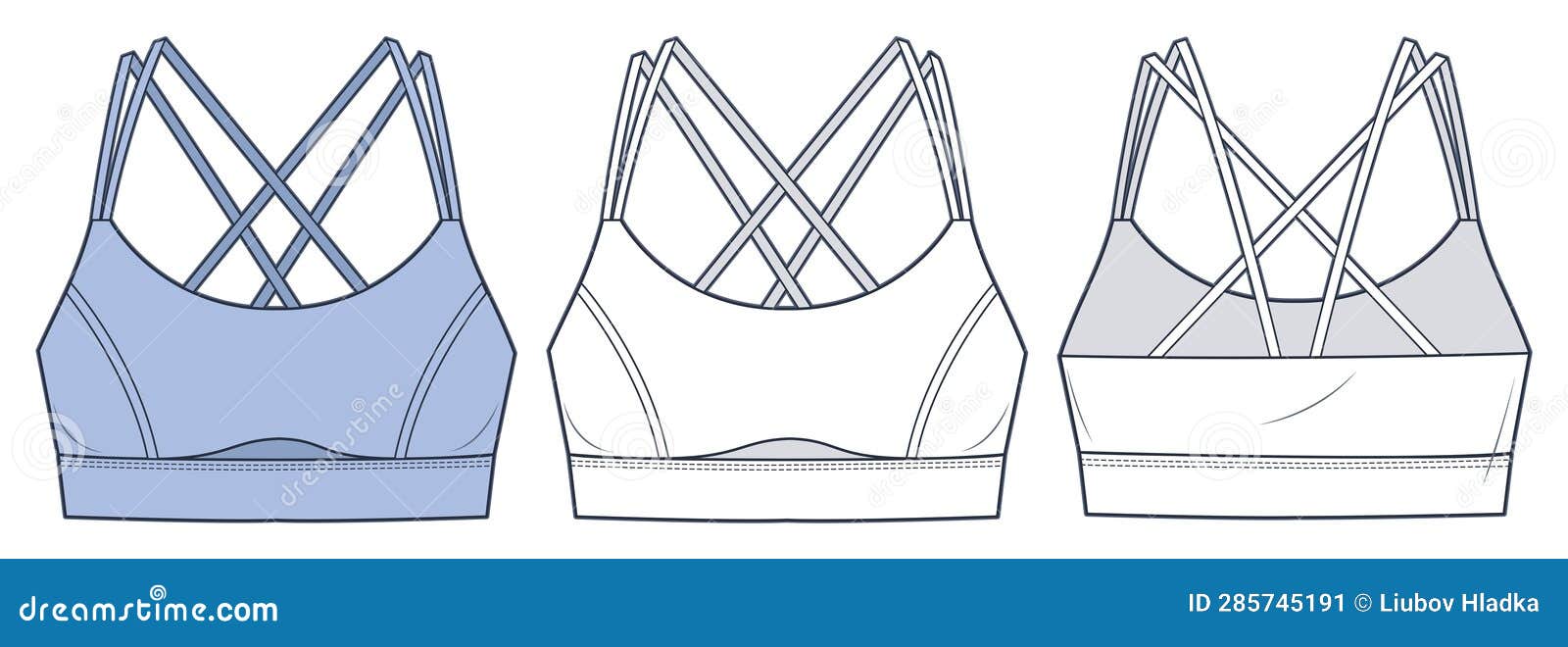 Set of Crop Top Technical Fashion Illustration. Sports Bra Fashion Flat  Technical Drawing Template, Cutout, Straps Stock Vector - Illustration of  modern, apparel: 271882101