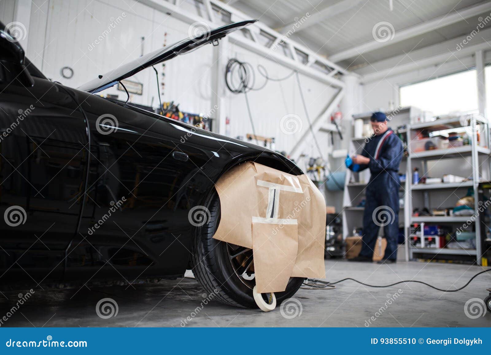 Sports car in a workshop stock photo. Image of body, repaint - 93855510
