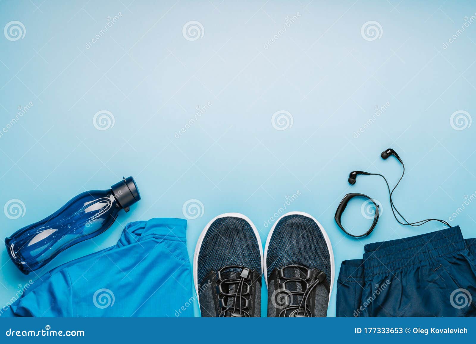 Sports Clothing and Accessories for Running on a Blue Background, the ...