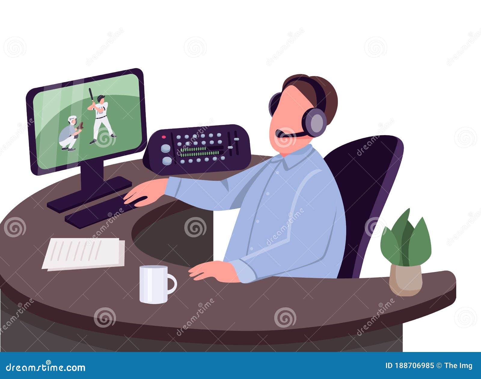 Sports Commentator Flat Color Vector Faceless Character Stock Vector ...