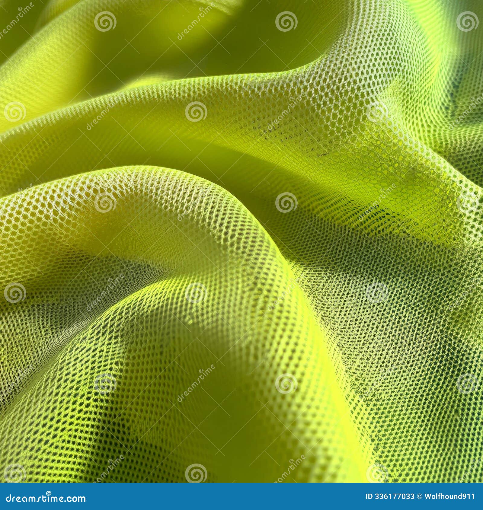 sports fabric with a mesh-like texture, rendered in bright neon green with visible stitching along